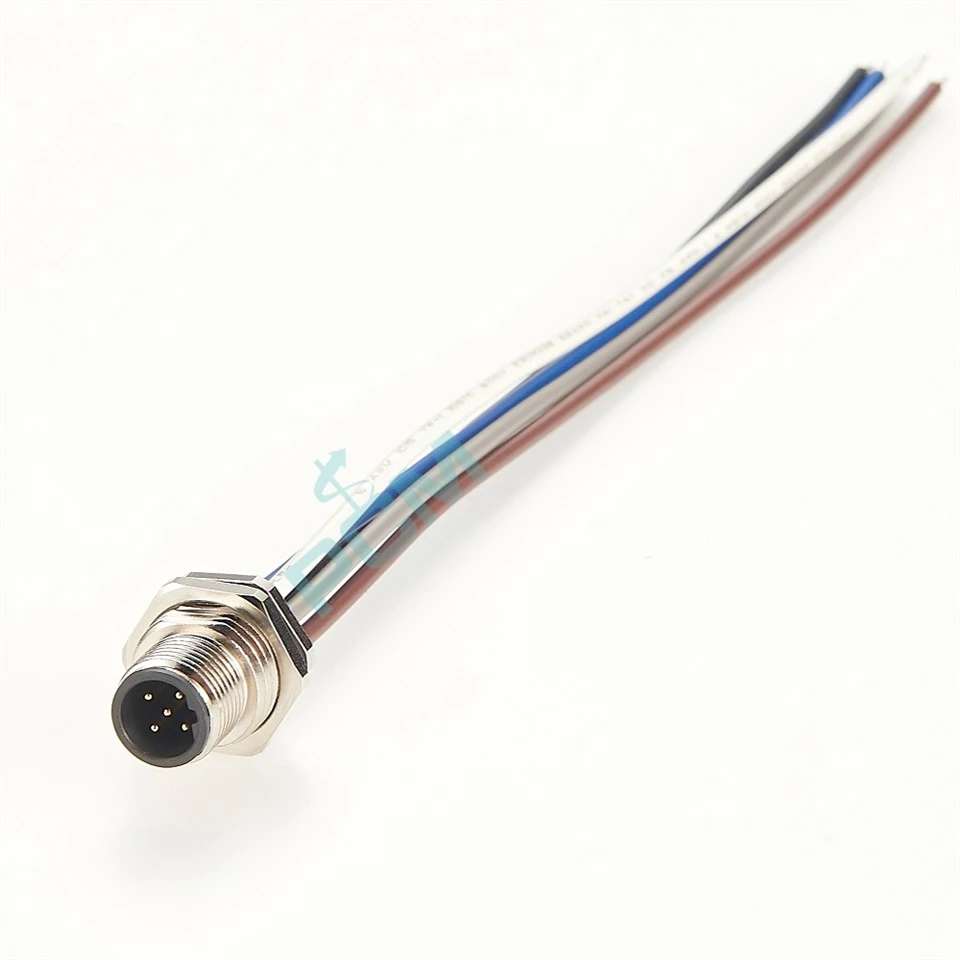 PROFIBUS CAN Bus DeviceNet M12 รหัส B ซ็อกเก็ตตัวผู้ 5 พิน ปลายสายฟรีสำหรับติดตั้งด้านหน้า ขั้วต่อ Pg9